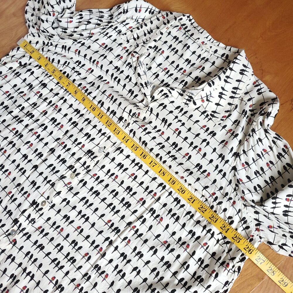 Jane and Delancey Birds on a Wire Shirt Size 2X Cream Roll Tab Sleeve Blouse - Picture 7 of 8